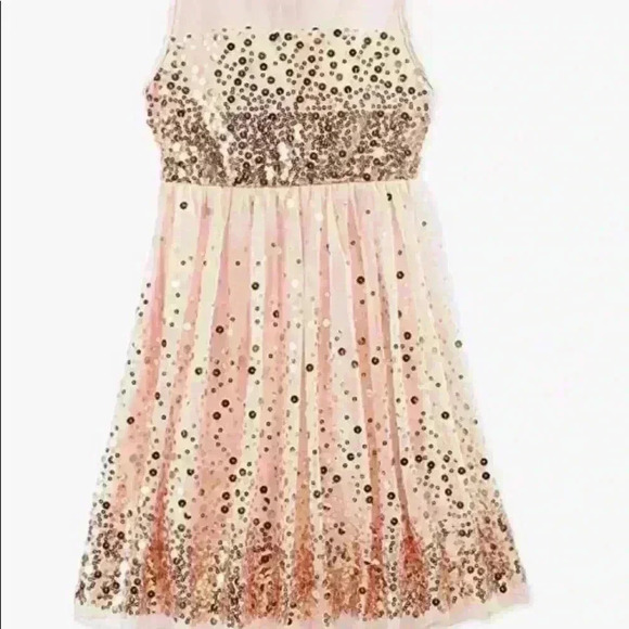 Crystal Doll Short Peach Party Special Occasion Dress w/ Gold Sequins Size 12 - Picture 2 of 13
